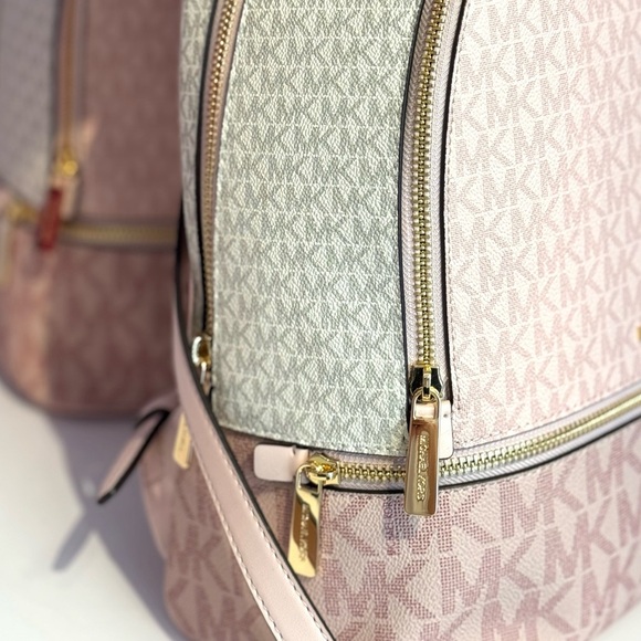 Michael Kors Rhea Medium Color-Block Signature Logo Backpack Powder Blush Multi - Picture 6 of 10